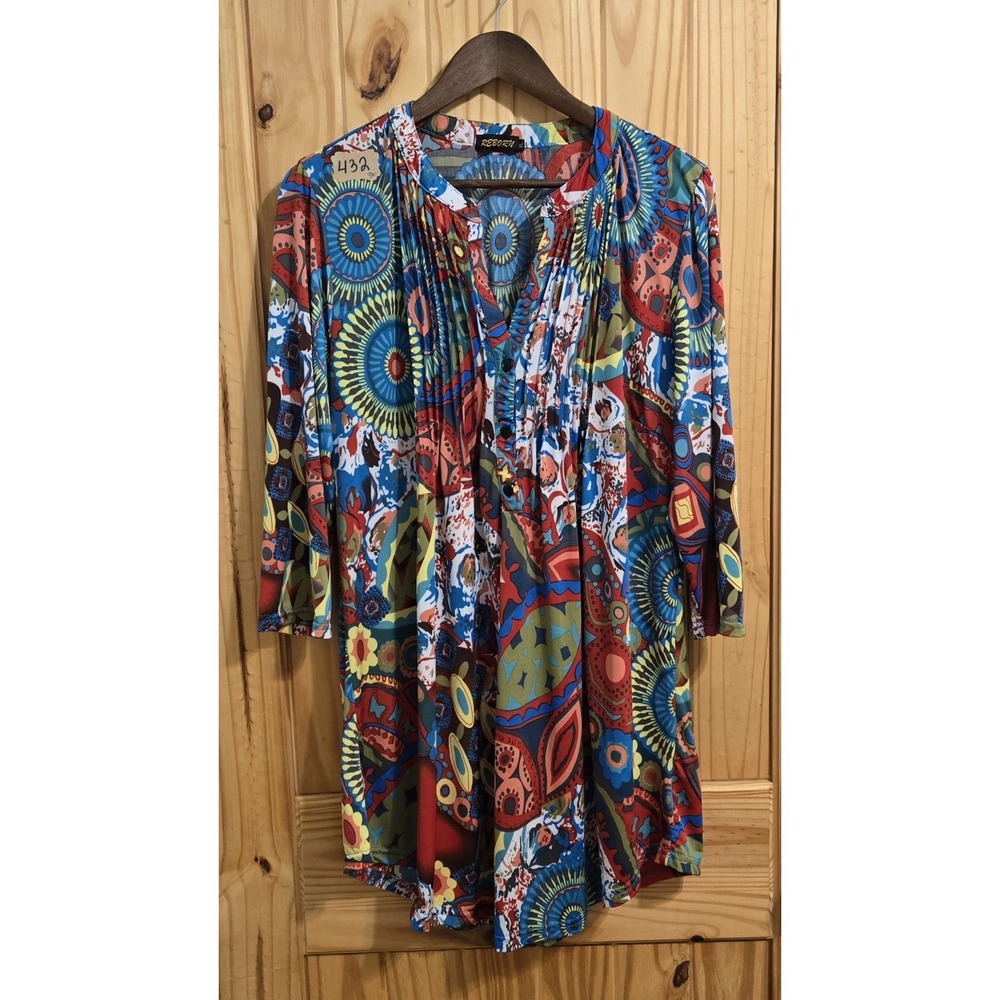 Puccis Pick Reborn Womens Tunic‎ Dress SZ XL 3/4 Sleeve Above Knee Retro 60s 70s